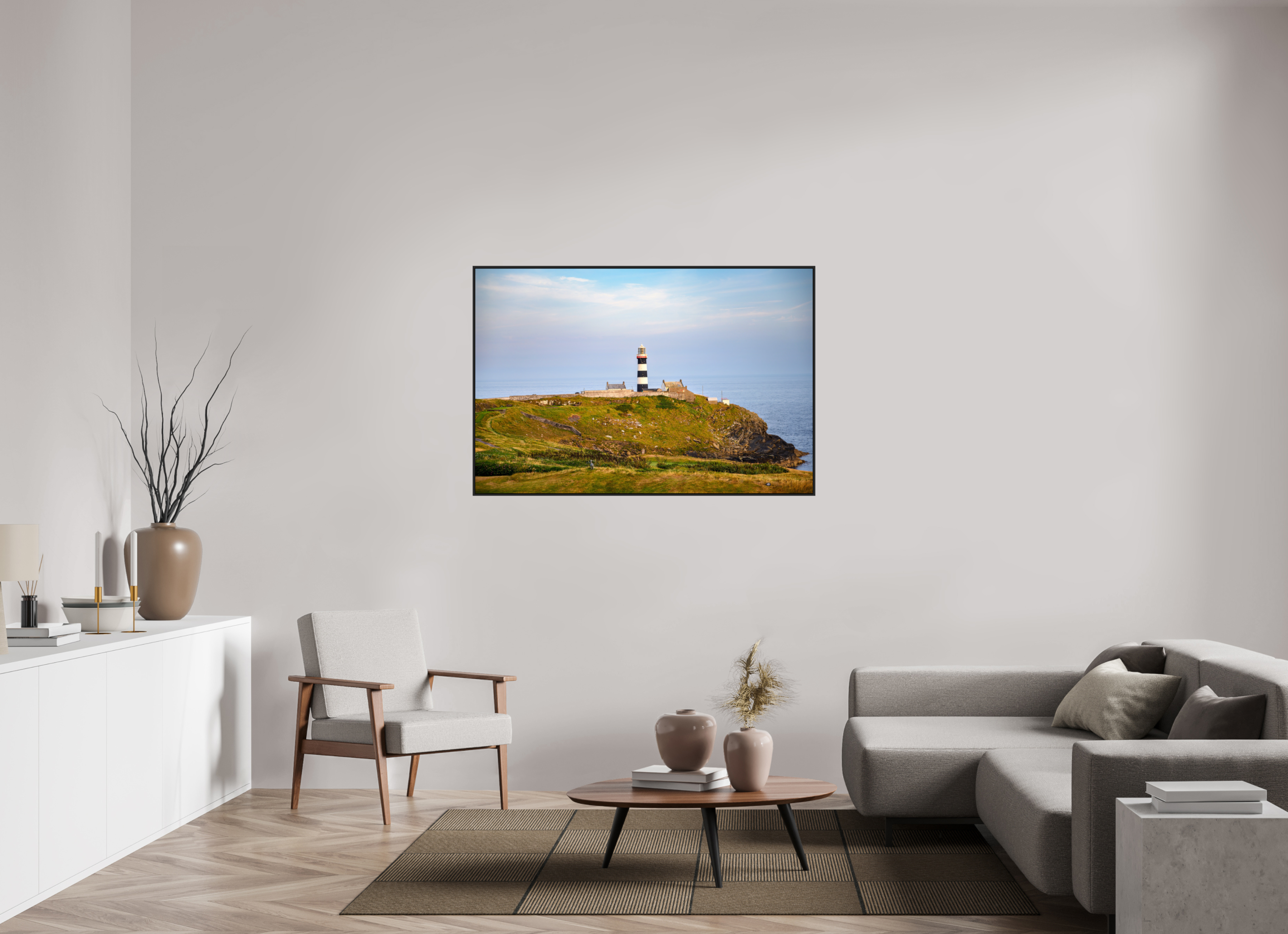 54 x 36″, Acrylic Glass Black matt .24" frame Old Head Lighthouse at sunset under acrylic glass with black frame