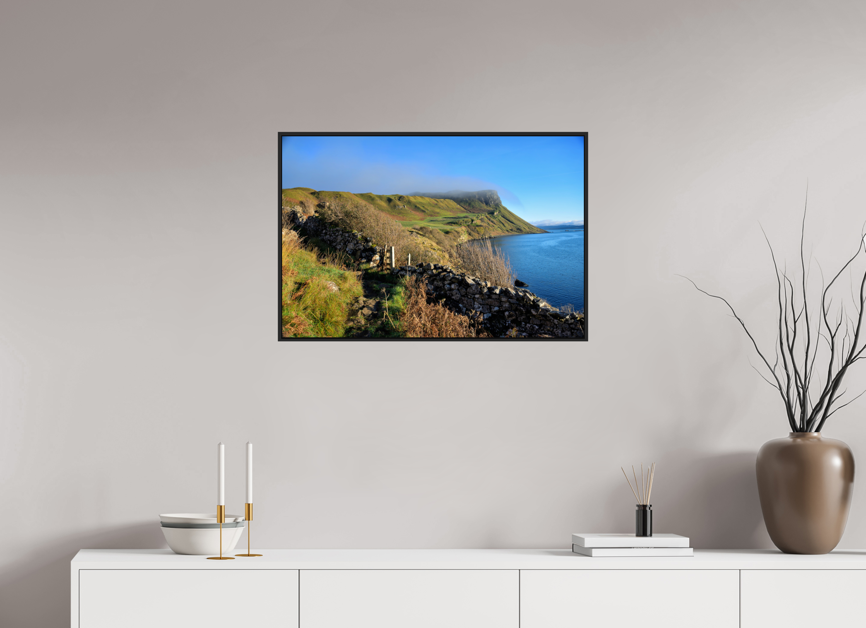 30 x 20″, Acrylic Glass Black matt .24" frame Pathway on the Scorrybreac circular under acrylic glass with black frame