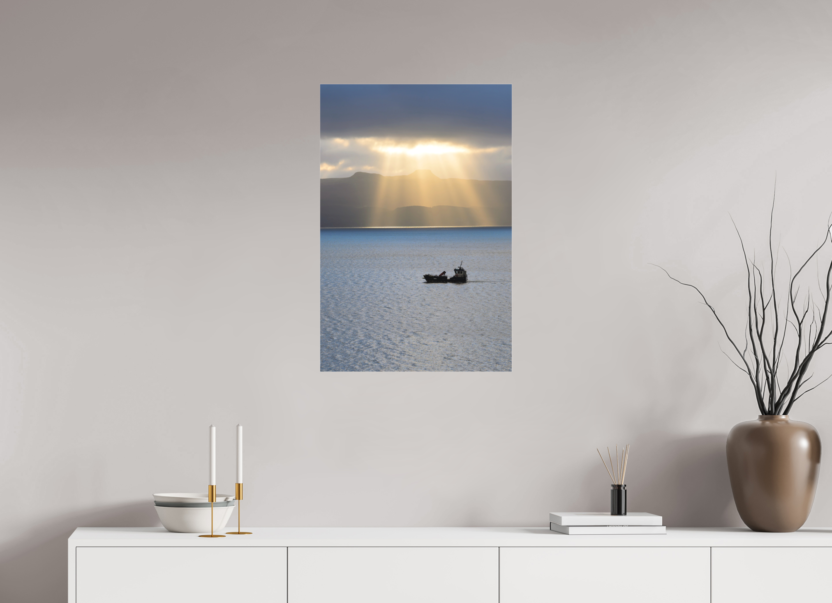 20 x 30″, Matte Acrylic Glass without frame Morning sunburst on Isle of Skye