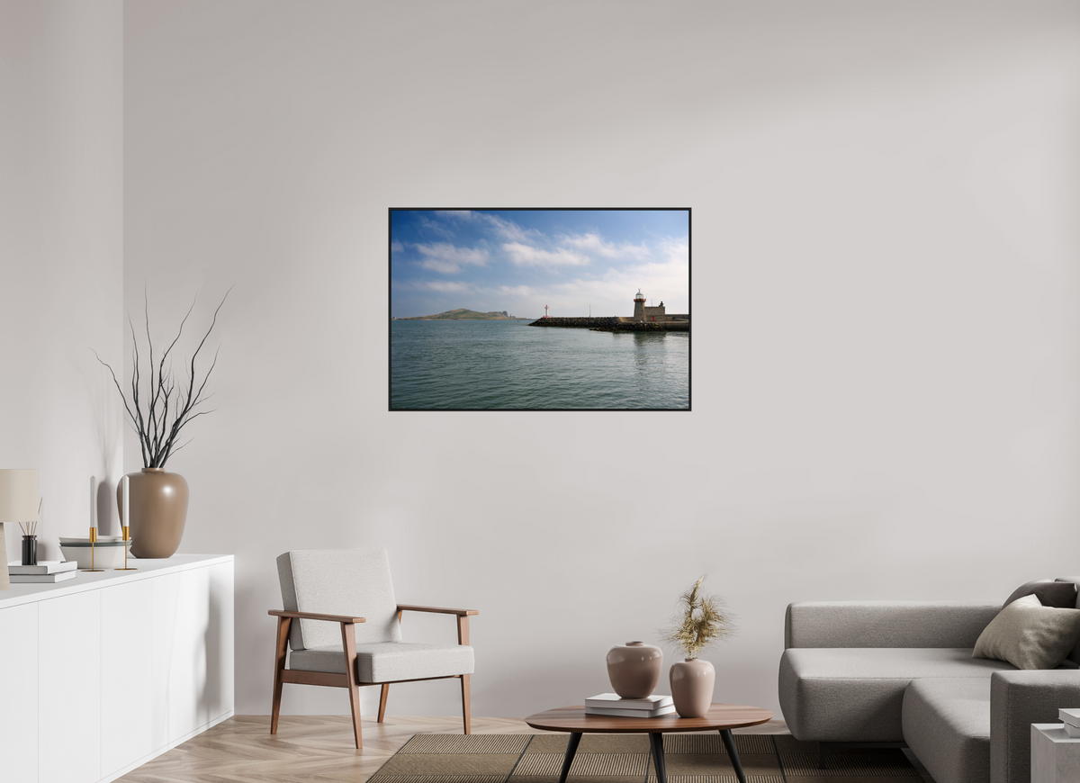 45 x 30″, Acrylic Glass Black matt .24" frame Howth Harbour and Lighthouse under acrylic glass with black frame