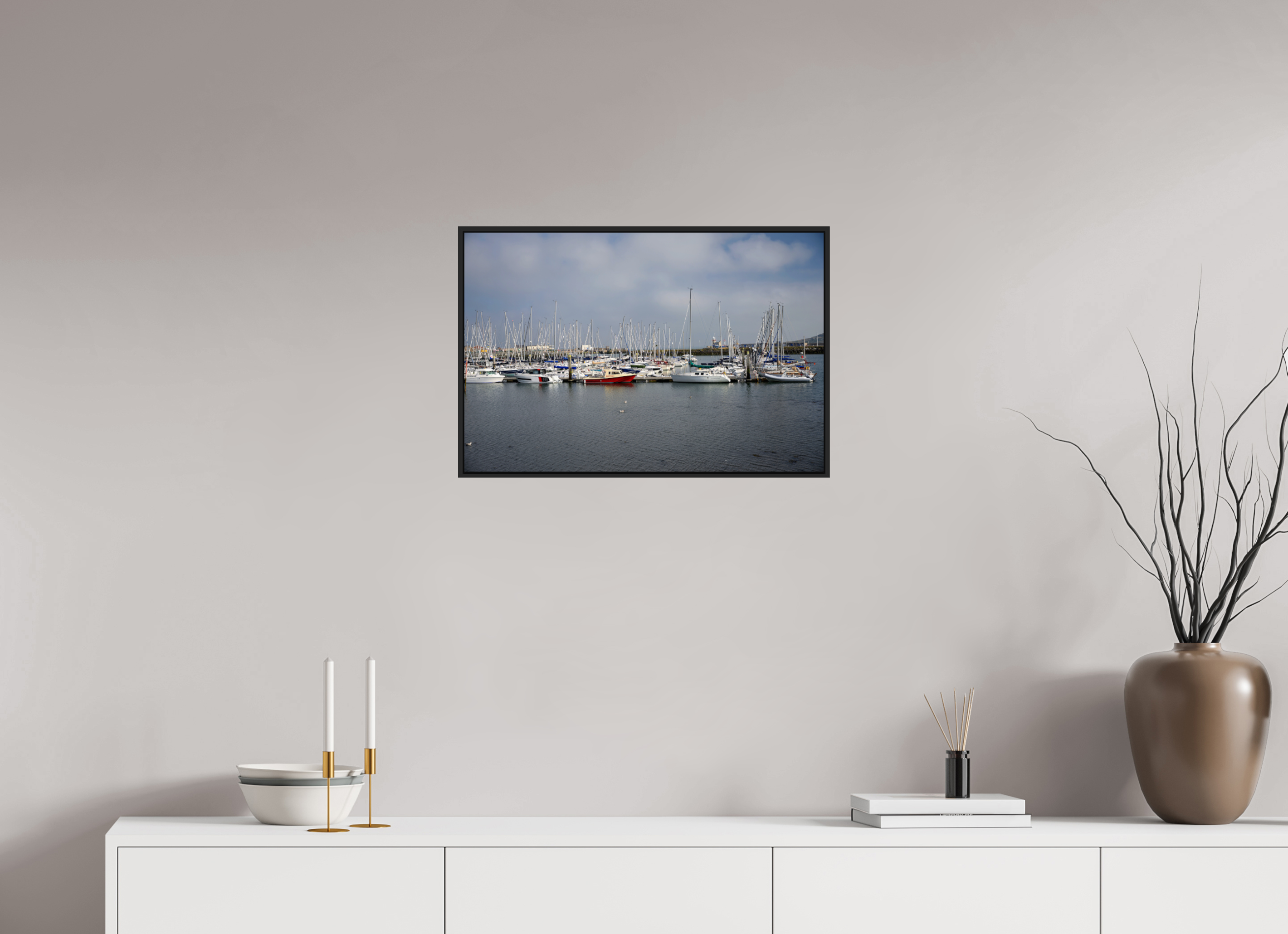 24 x 16″, Acrylic Glass Black matt .24" frame Sailing vessels in Howth Harbour under acrylic glass with black frame