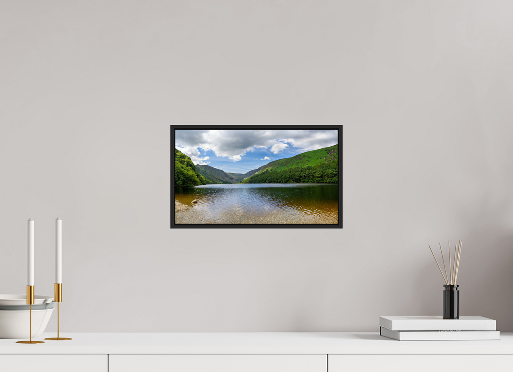 13.8 x 8″, Acrylic Glass Black matt .24" frame Upper Lake at Glendalough under acrylic glass with black frame