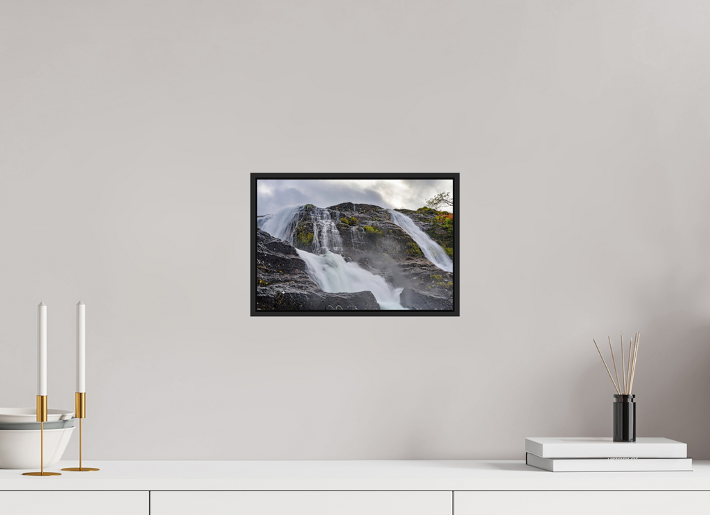 12 x 8″, Acrylic Glass Black matt .24" frame Glencoe Waterfall under acrylic glass with black frame