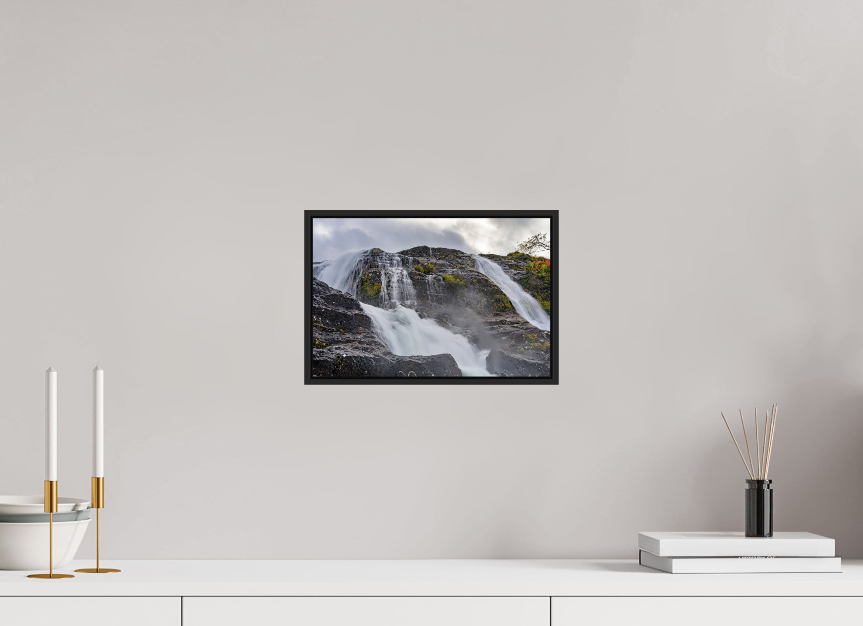 12 x 8″, Acrylic Glass Black matt .24" frame Glencoe Waterfall under acrylic glass with black frame