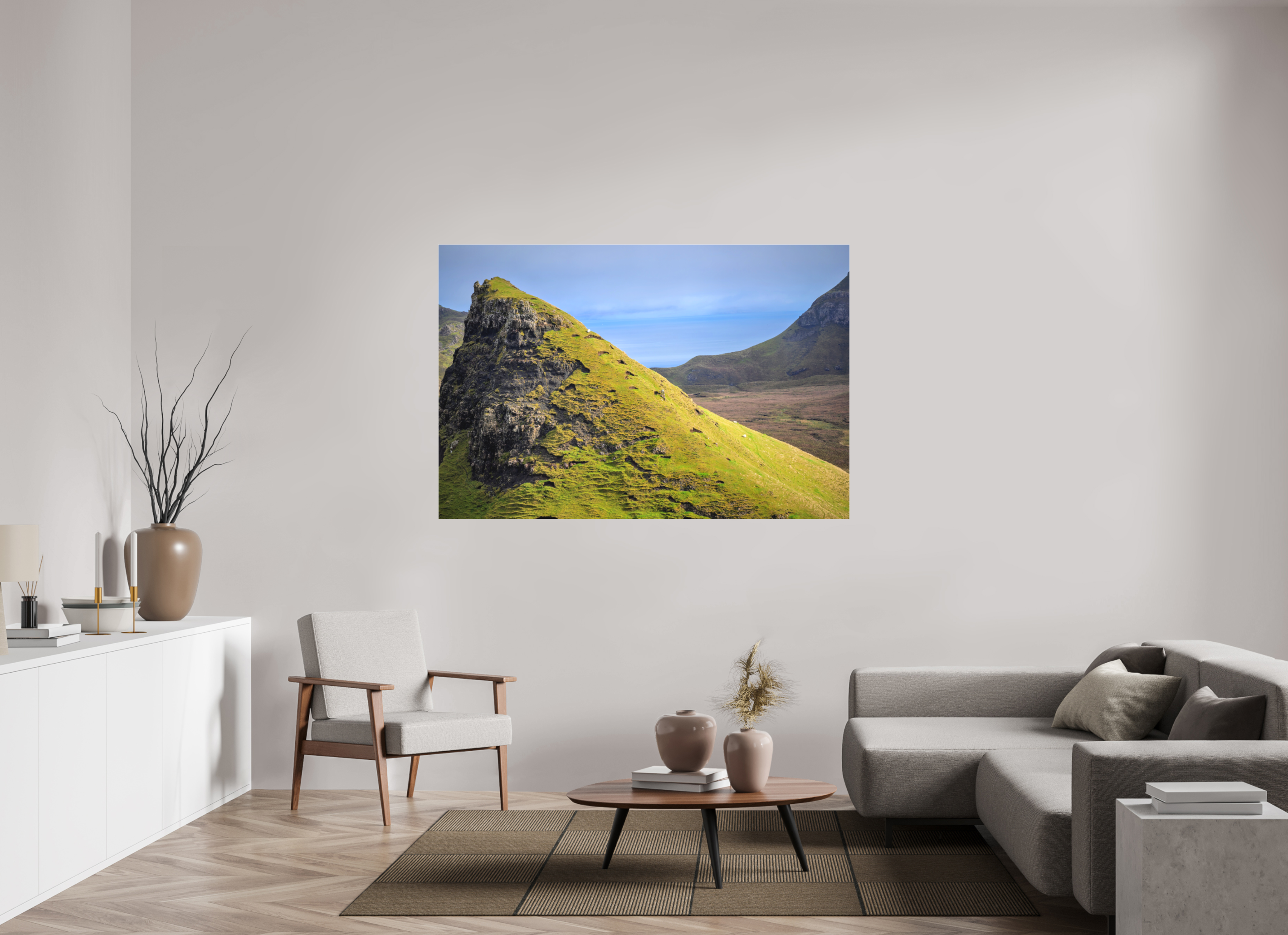 66 x 44″, Matte Acrylic Glass without frame Sheep grazing on a slope near Quiraing on Matte Acrylic Glass without frame