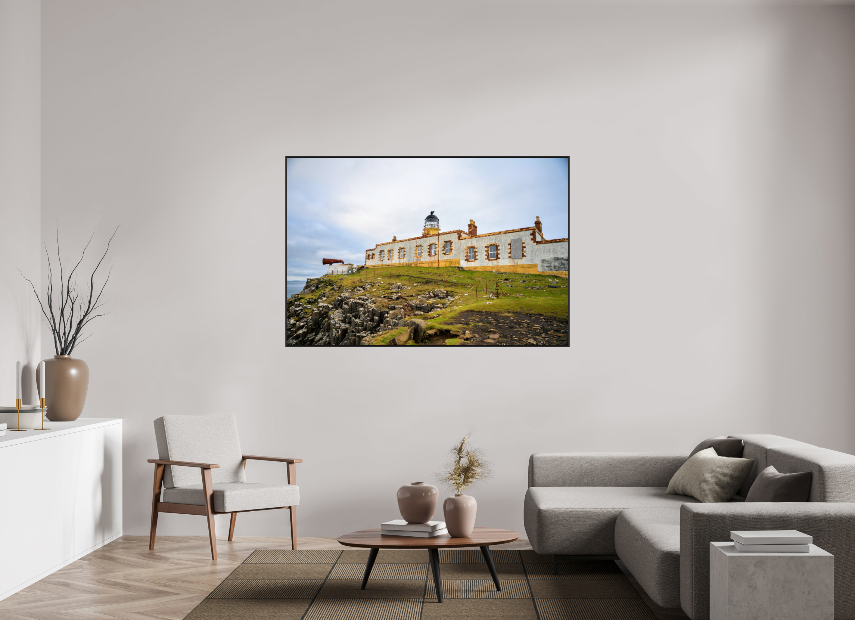 66 x 44″, Acrylic Glass Black matt .24" frame Neist Point Lighthouse under acrylic glass with black frame