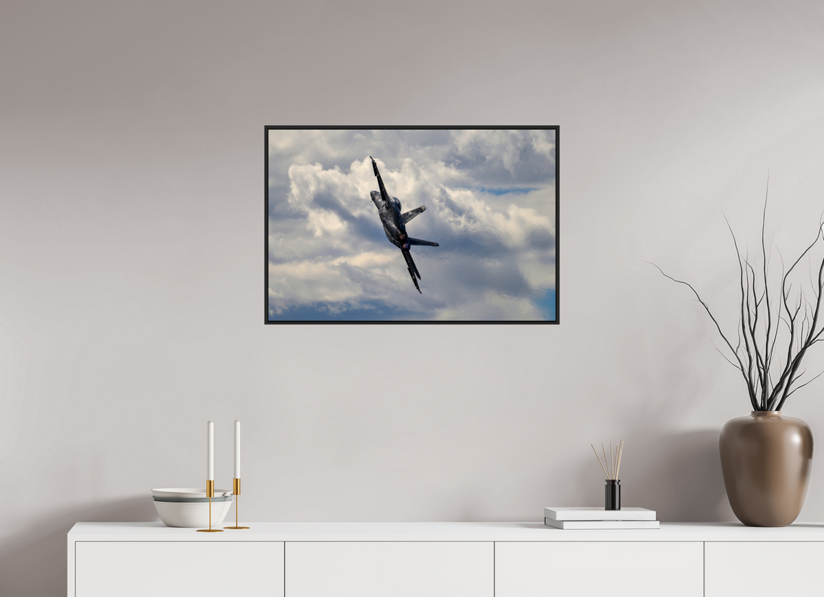 30 x 20″, Acrylic Glass Black matt .24" frame F18A Super Hornet under acrylic glass with black frame