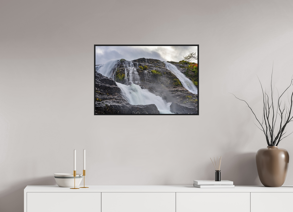 30 x 20″, Acrylic Glass Black matt .24" frame Glencoe Waterfall under acrylic glass with black frame