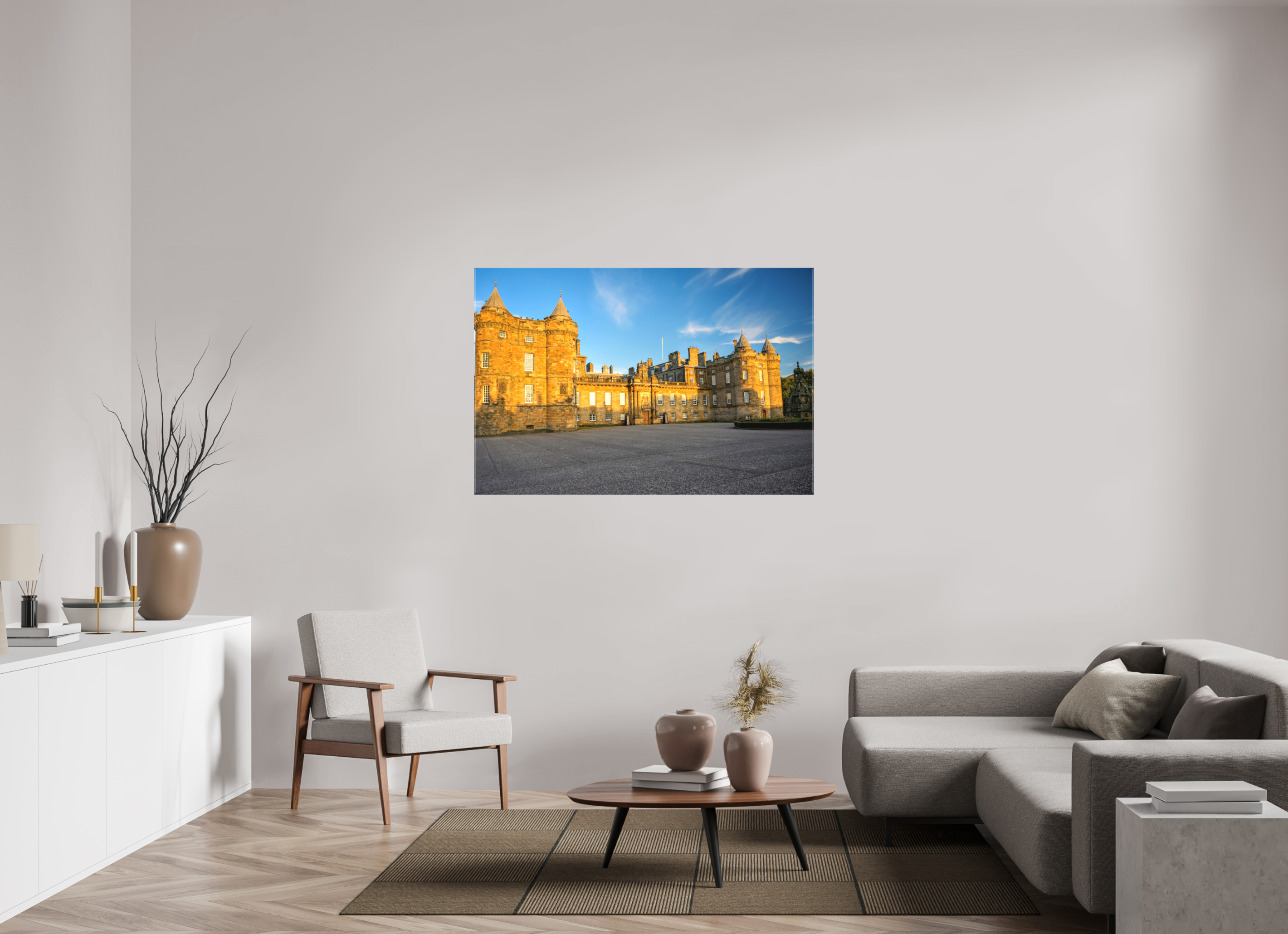 54 x 36″, Matte Canvas with wrapped edges - no frame Holyrood Palace at sunset on canvas
