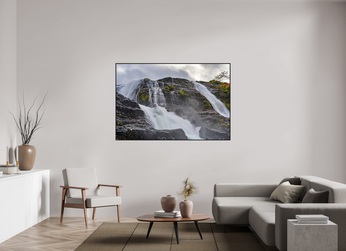 66 x 44″, Acrylic Glass Black matt .24" frame Glencoe Waterfall under acrylic glass with black frame