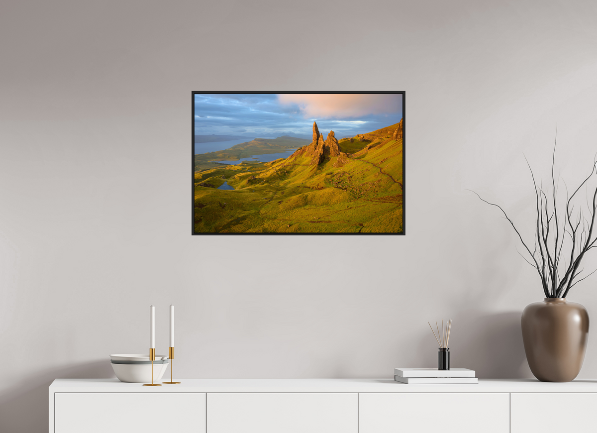 30 x 20″, Acrylic Glass Black matt .24" frame Old Man of Storr on Under Acrylic Glass with black matt frame