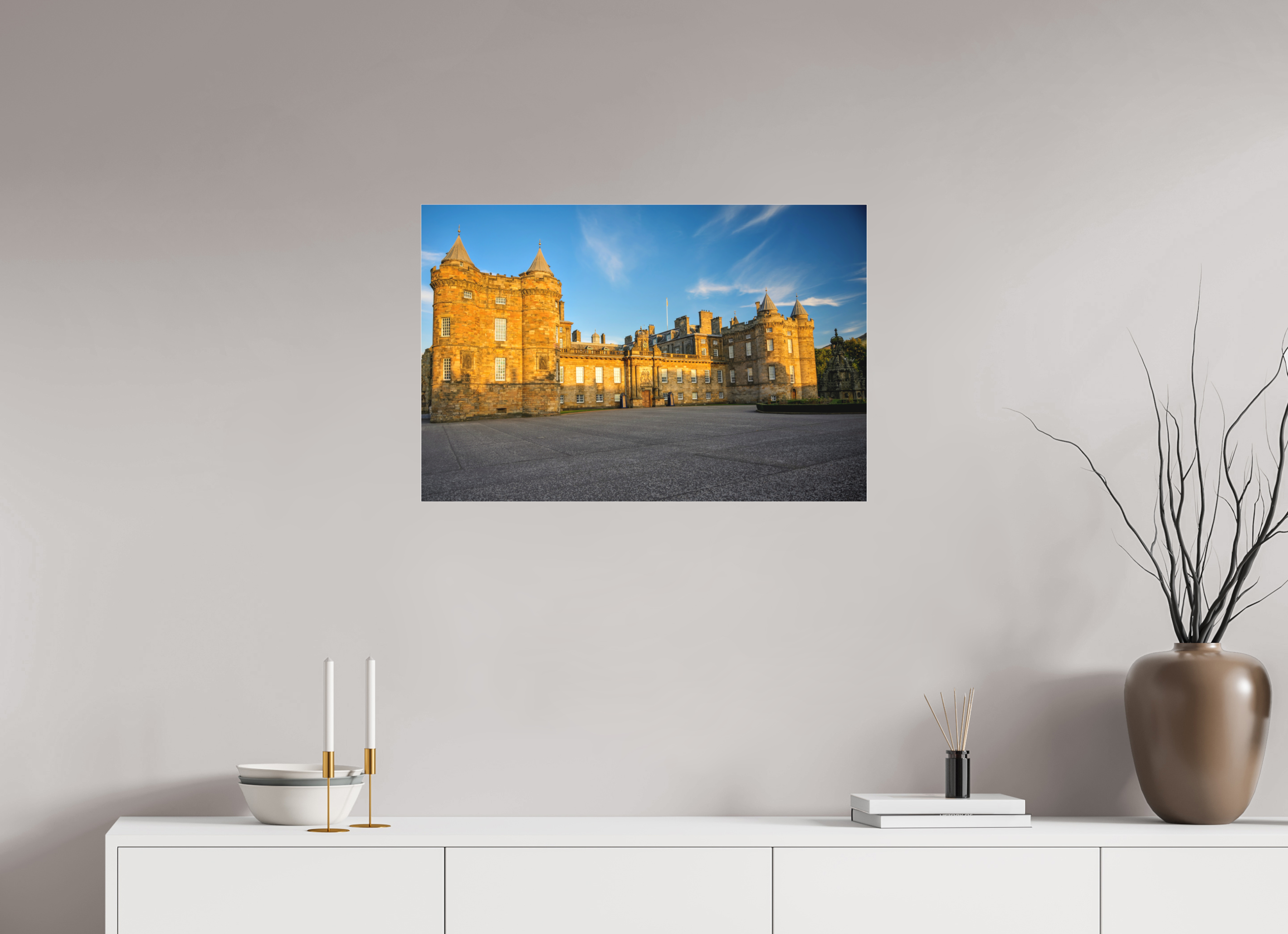 30 x 20″, Matte Acrylic Glass without frame Holyrood Palace at sunset on Matte Acrylic Glass without frame