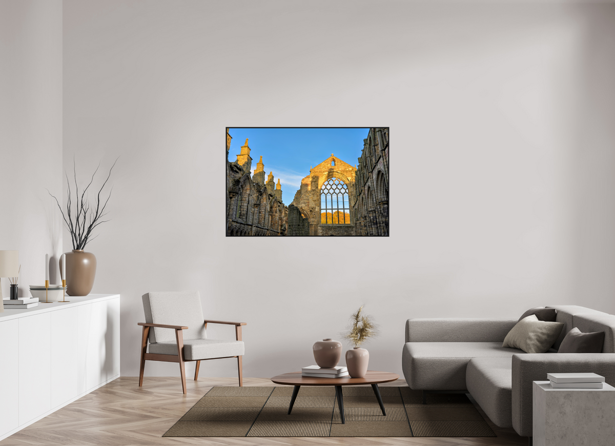 54 x 36″, Acrylic Glass Black matt .24" frame Holyrood Abbey at sunset under acrylic glass with black frame