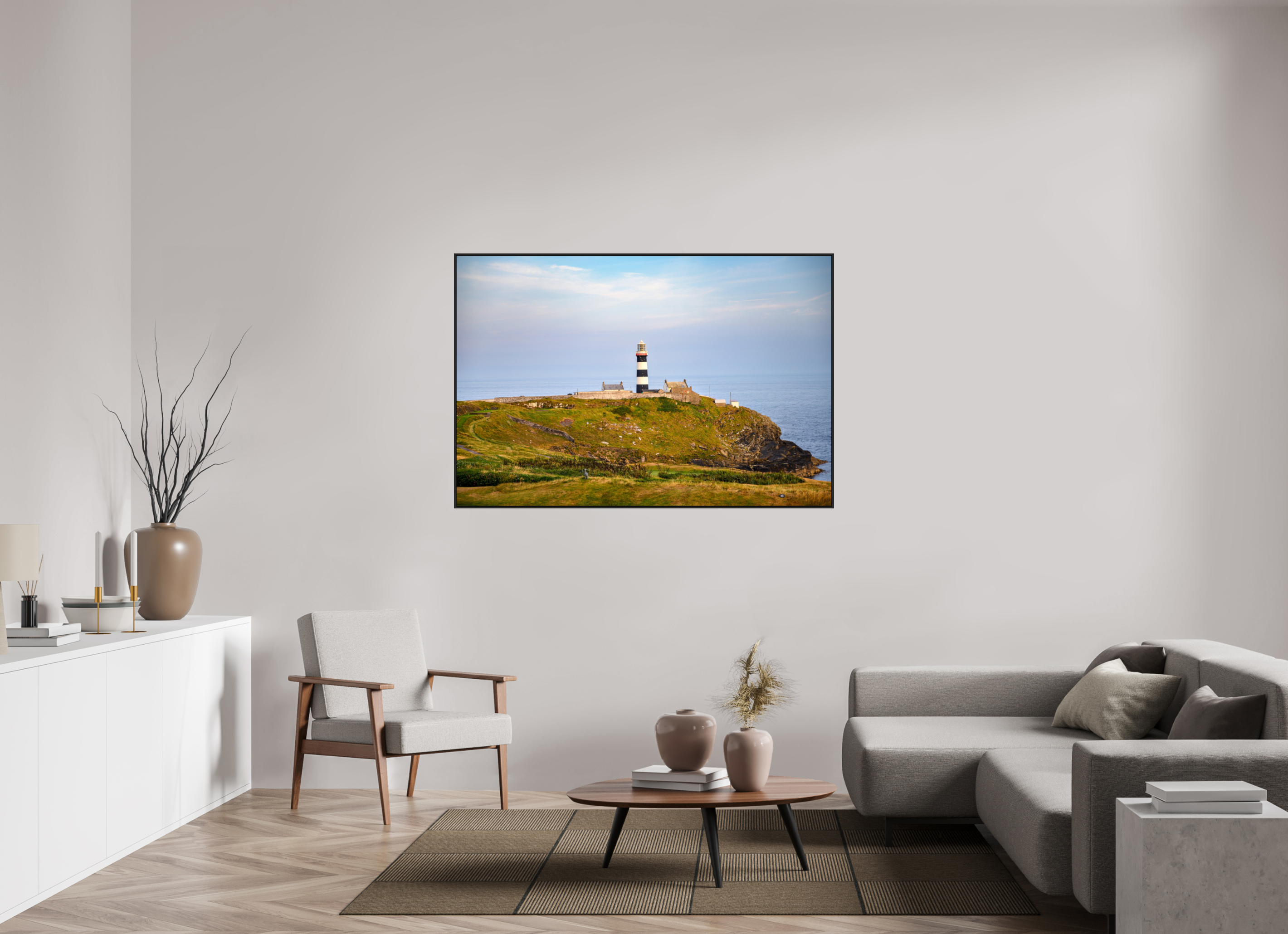 60 x 40″, Acrylic Glass Black matt .24" frame Old Head Lighthouse at sunset under acrylic glass with black frame