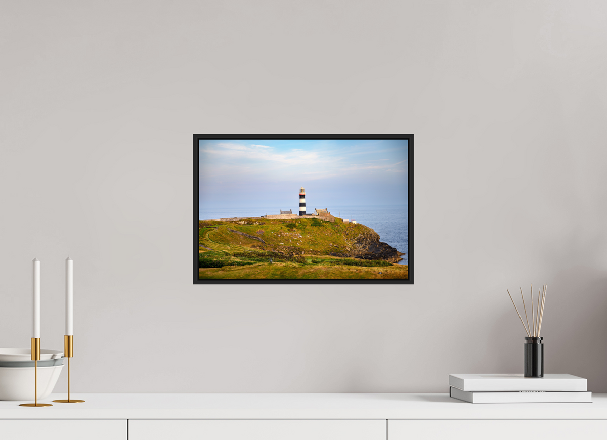 15 x 10″, Acrylic Glass Black matt .24" frame Old Head Lighthouse at sunset under acrylic glass with black frame