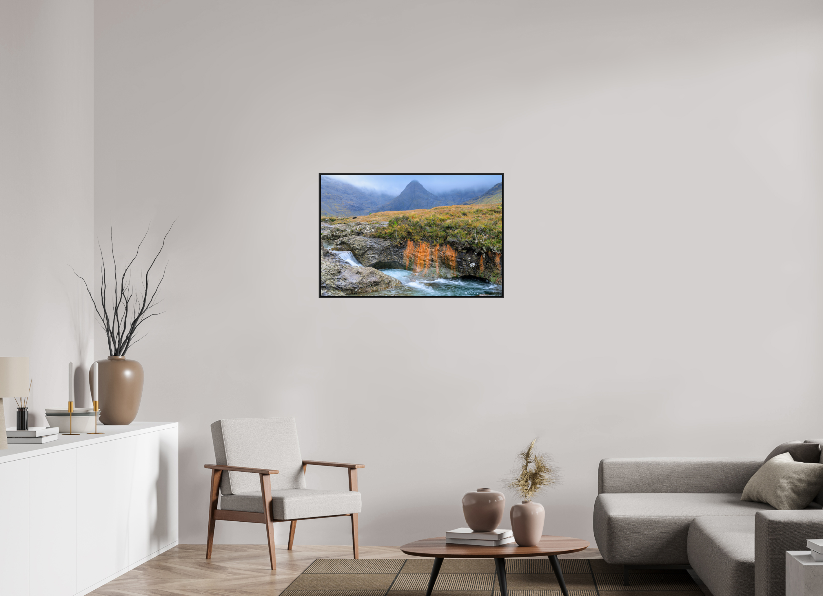 36 x 24″, Acrylic Glass Black matt .24" frame Fairy Pools stream under acrylic glass with black frame
