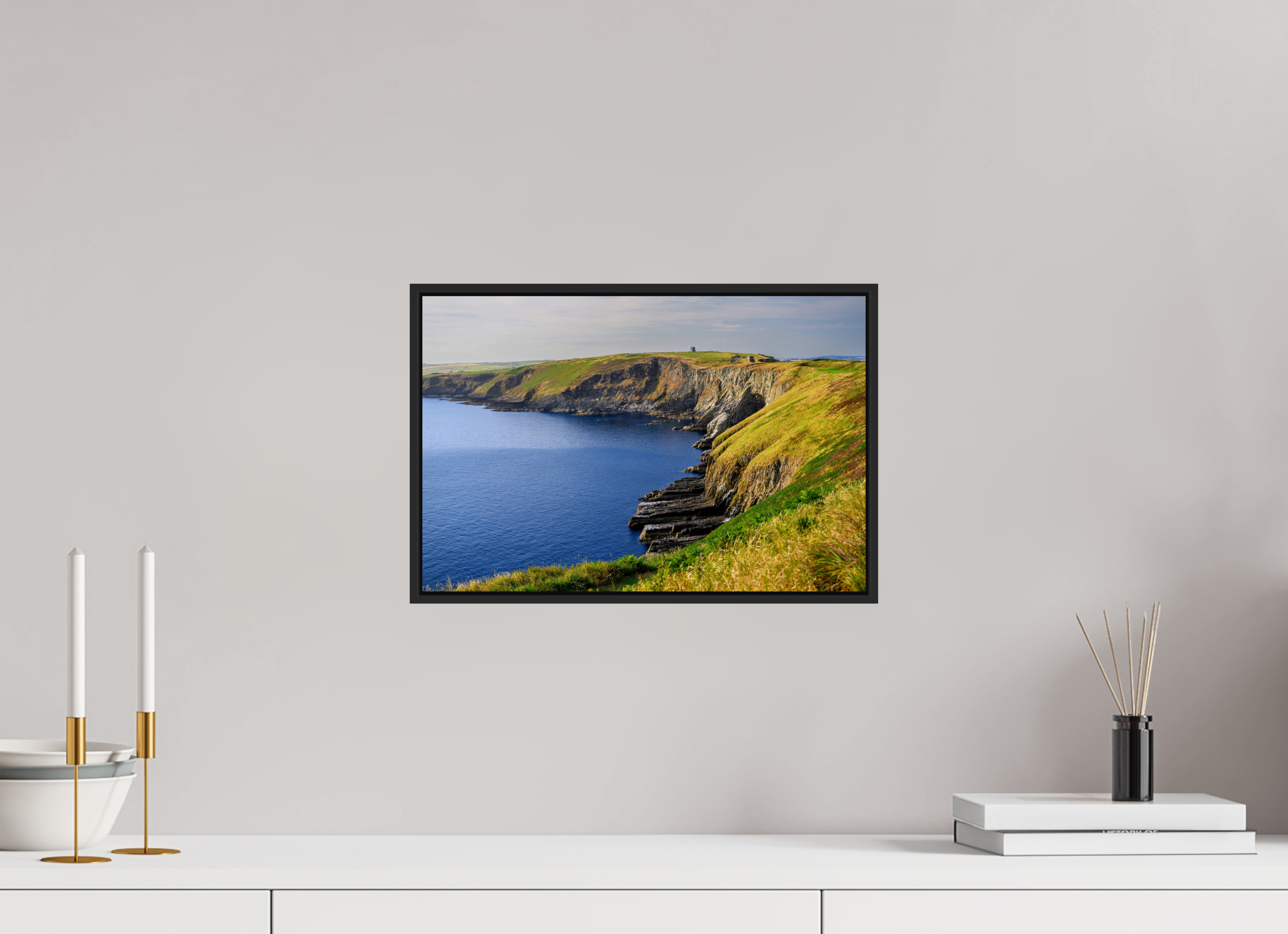 15 x 10″, Acrylic Glass Black matt .24" frame Holeopen Bay West near Old Head Golf Links under acrylic glass with black frame
