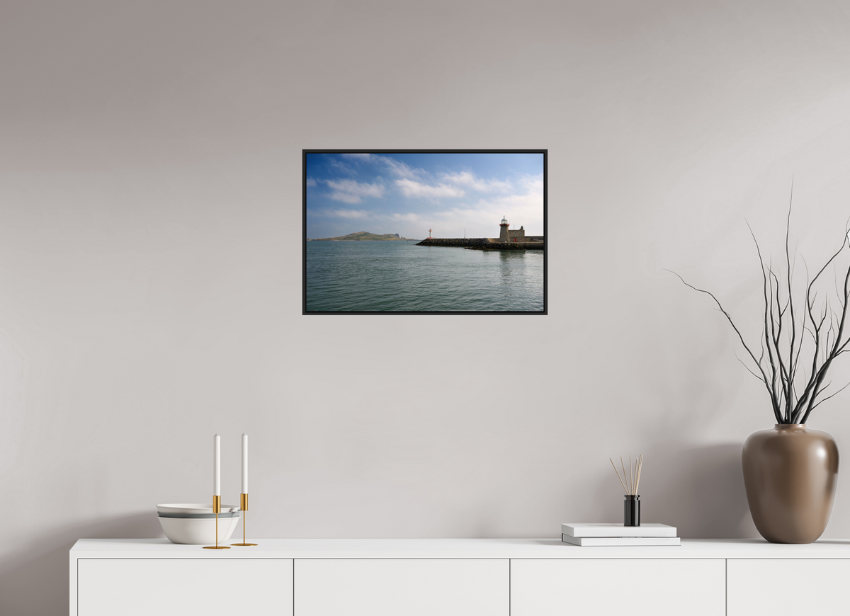24 x 16″, Acrylic Glass Black matt .24" frame Howth Harbour and Lighthouse under acrylic glass with black frame