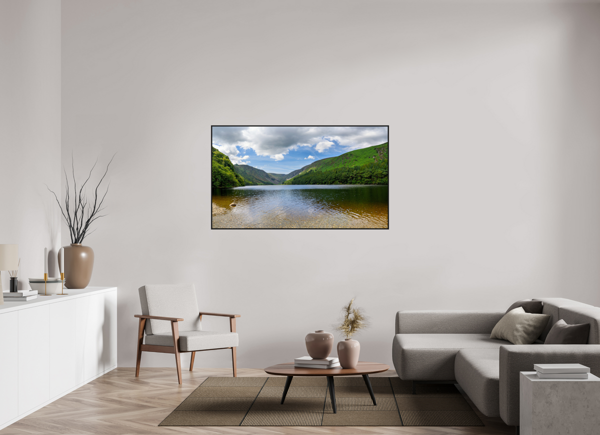 60.3 x 35″, Acrylic Glass Black matt .24" frame Upper Lake at Glendalough under acrylic glass with black frame