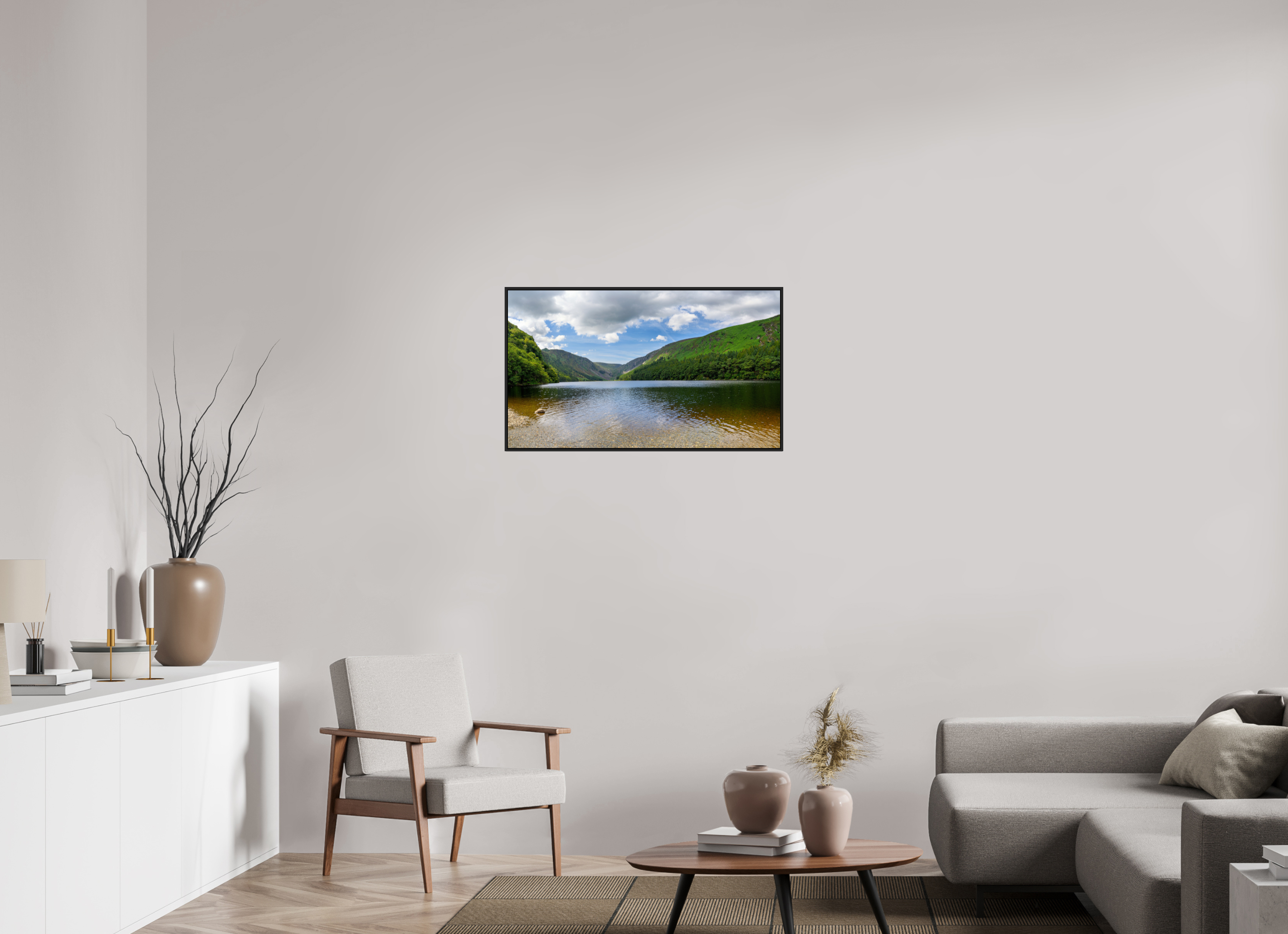 34.5 x 20″, Acrylic Glass Black matt .24" frame Upper Lake at Glendalough under acrylic glass with black frame