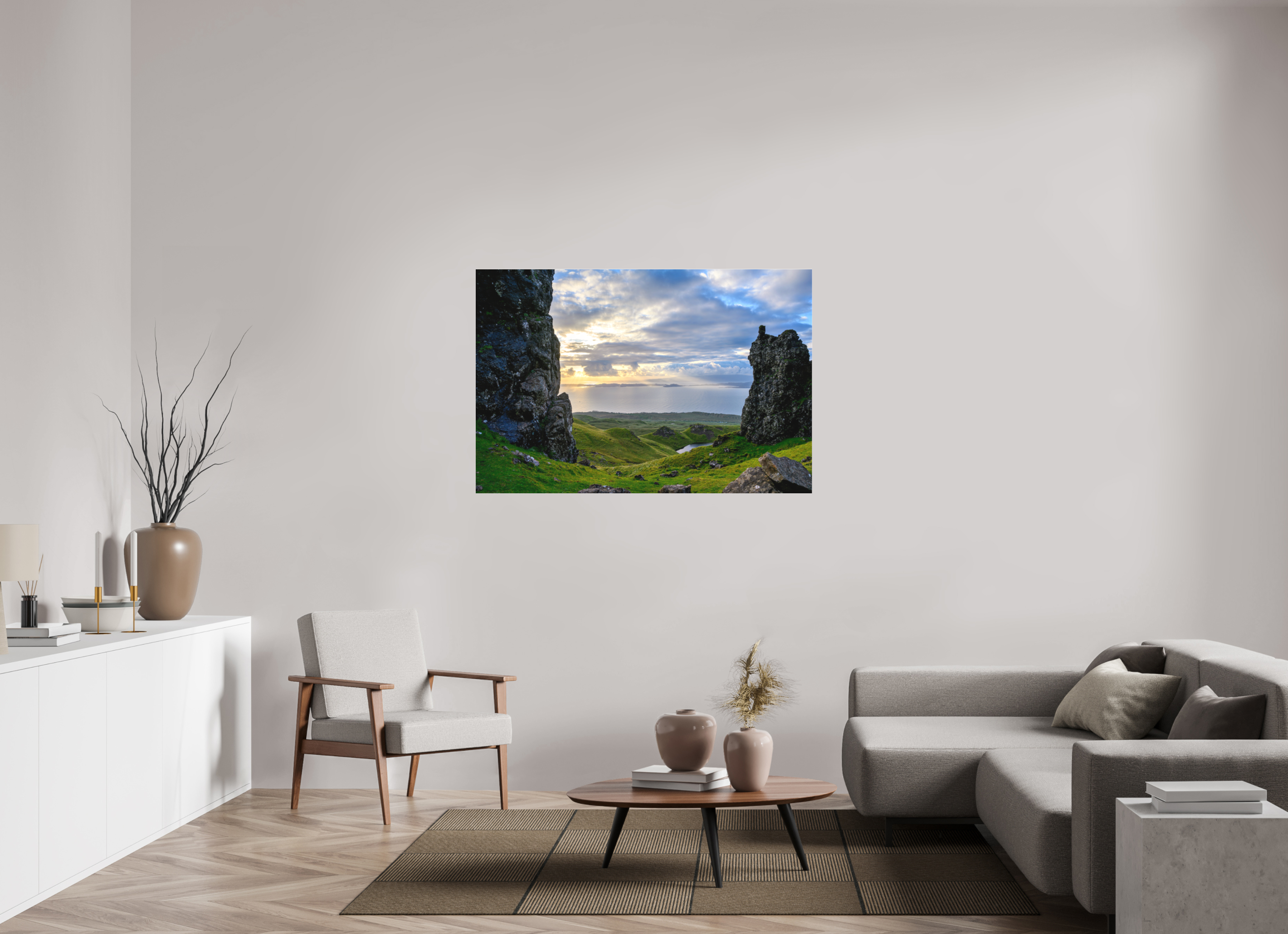 54 x 36″, Matte Acrylic Glass without frame Peering through columns at the Old Man of Storr on Matte Acrylic Glass without frame