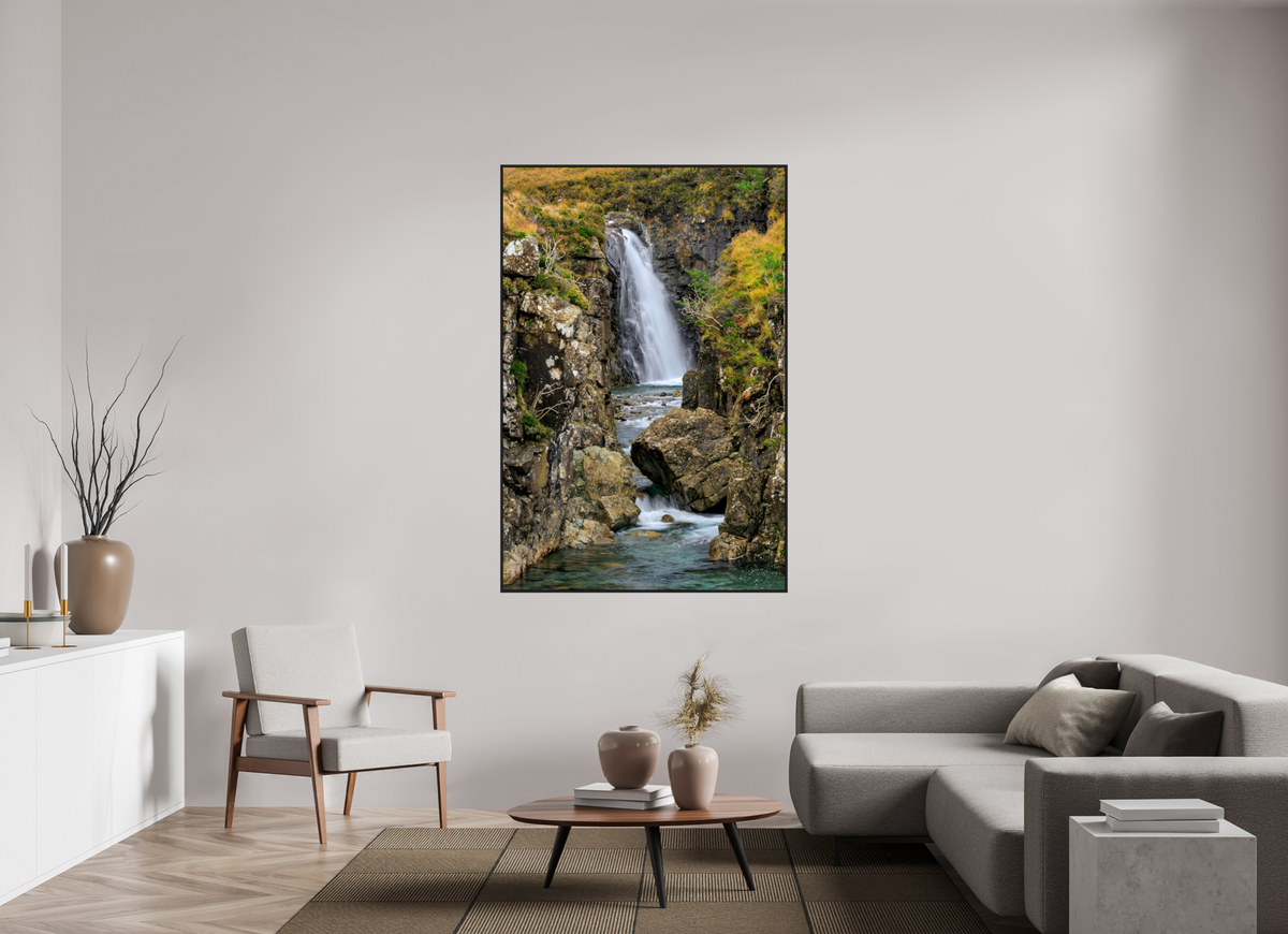 44 x 66″, Acrylic Glass Black matt .24" frame Fairy Pools Waterfall under acrylic glass with black frame
