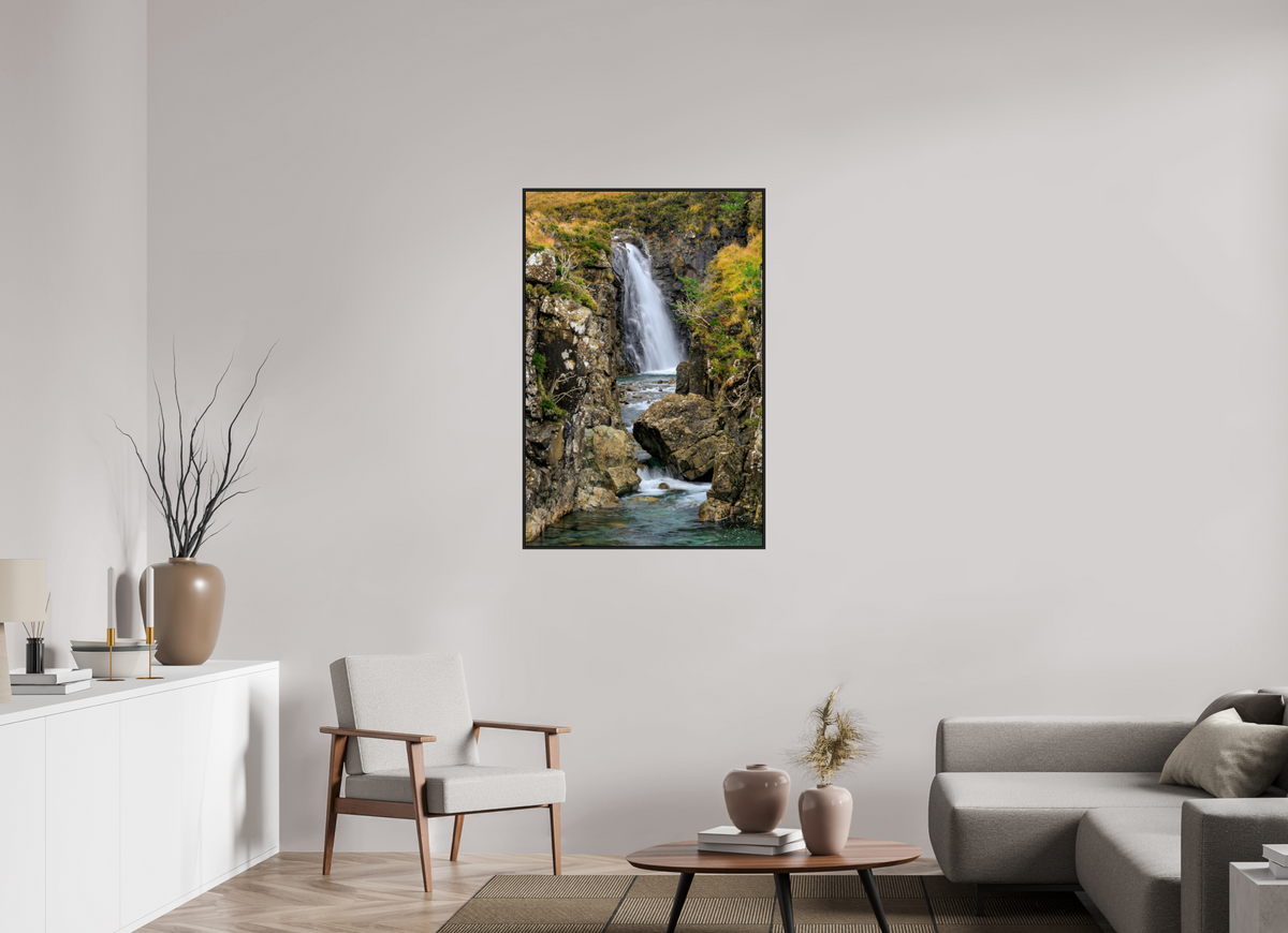 30 x 45″, Acrylic Glass Black matt .24" frame Fairy Pools Waterfall under acrylic glass with black frame