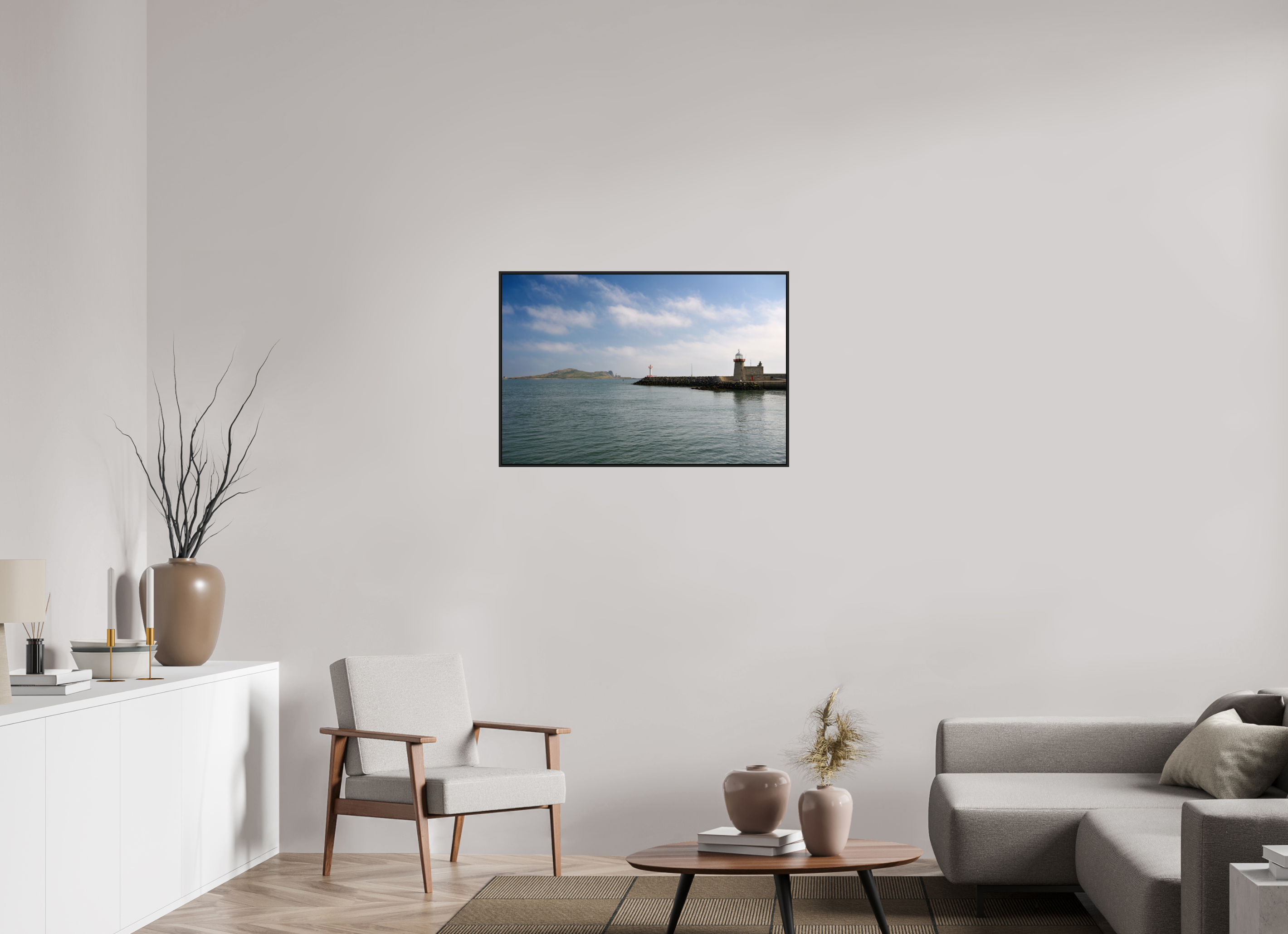 36 x 24″, Acrylic Glass Black matt .24" frame Howth Harbour and Lighthouse under acrylic glass with black frame