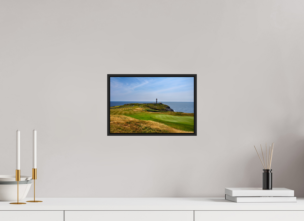 12 x 8″, Acrylic Glass Black matt .24" frame Old Head golf course and lighthouse under acrylic glass in black frame