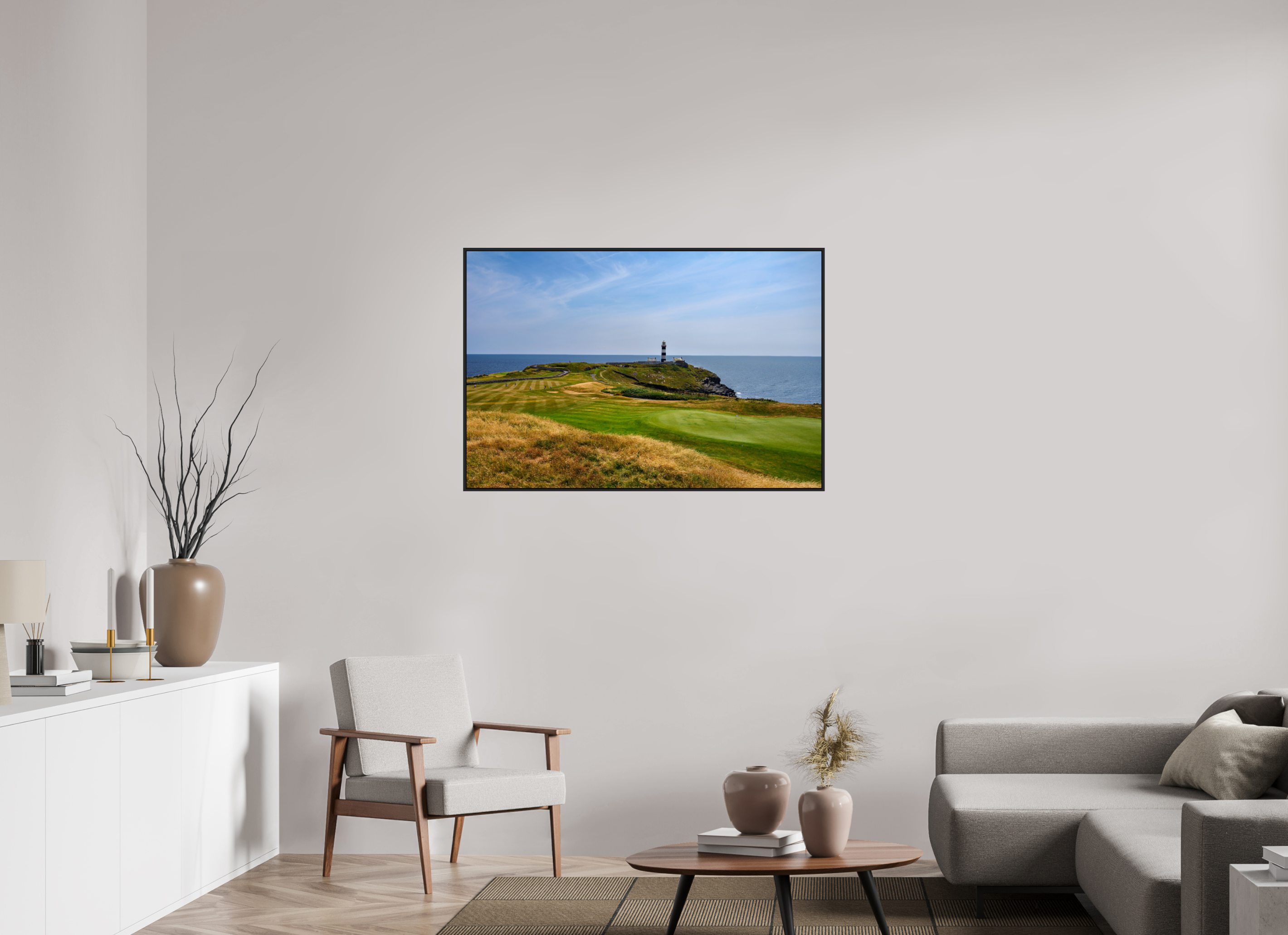 45 x 30″, Acrylic Glass Black matt .24" frame Old Head golf course and lighthouse under acrylic glass in black frame
