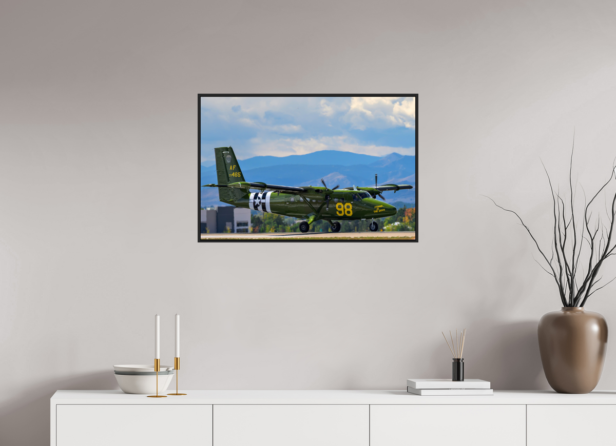 30 x 20″, Acrylic Glass Black matt .24" frame 98 FTS "Stand In The Door" De Havilland Canada UV-18 Twin Otter under acrylic glass with black frame