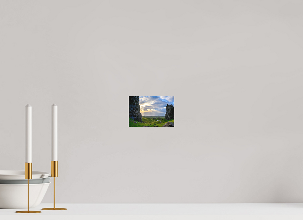 6 x 4″, Matte Acrylic Glass without frame Peering through columns at the Old Man of Storr on Matte Acrylic Glass without frame