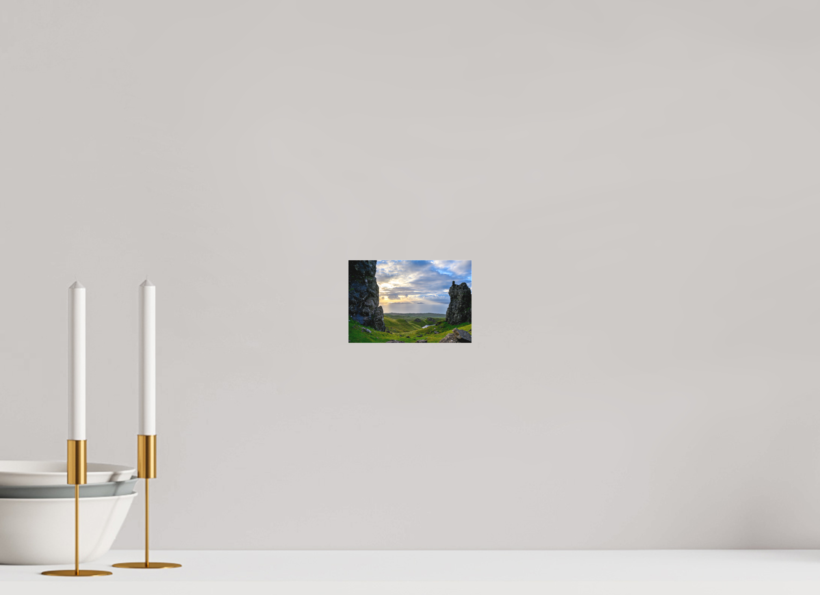 6 x 4″, Matte Acrylic Glass without frame Peering through columns at the Old Man of Storr on Matte Acrylic Glass without frame