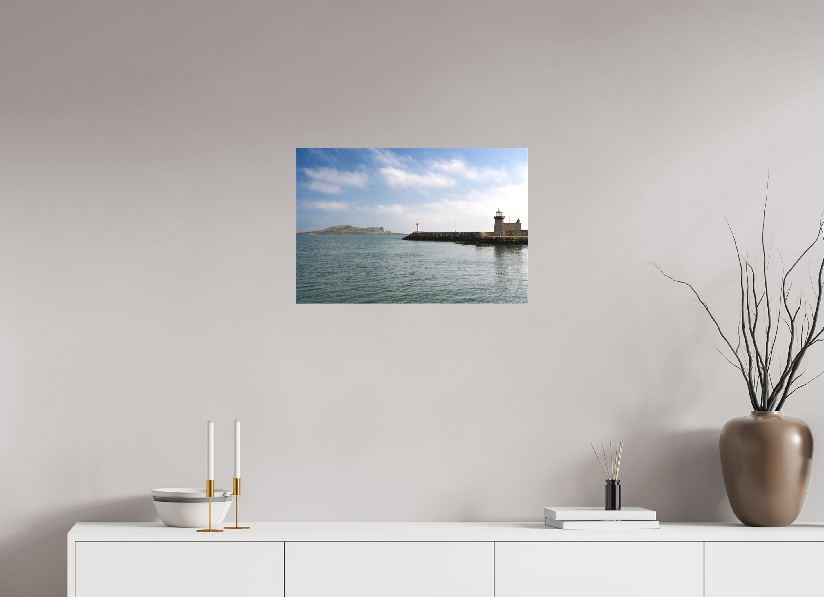 24 x 16″, Matte Canvas with wrapped edges - no frame Howth Harbour and Lighthouse on canvas