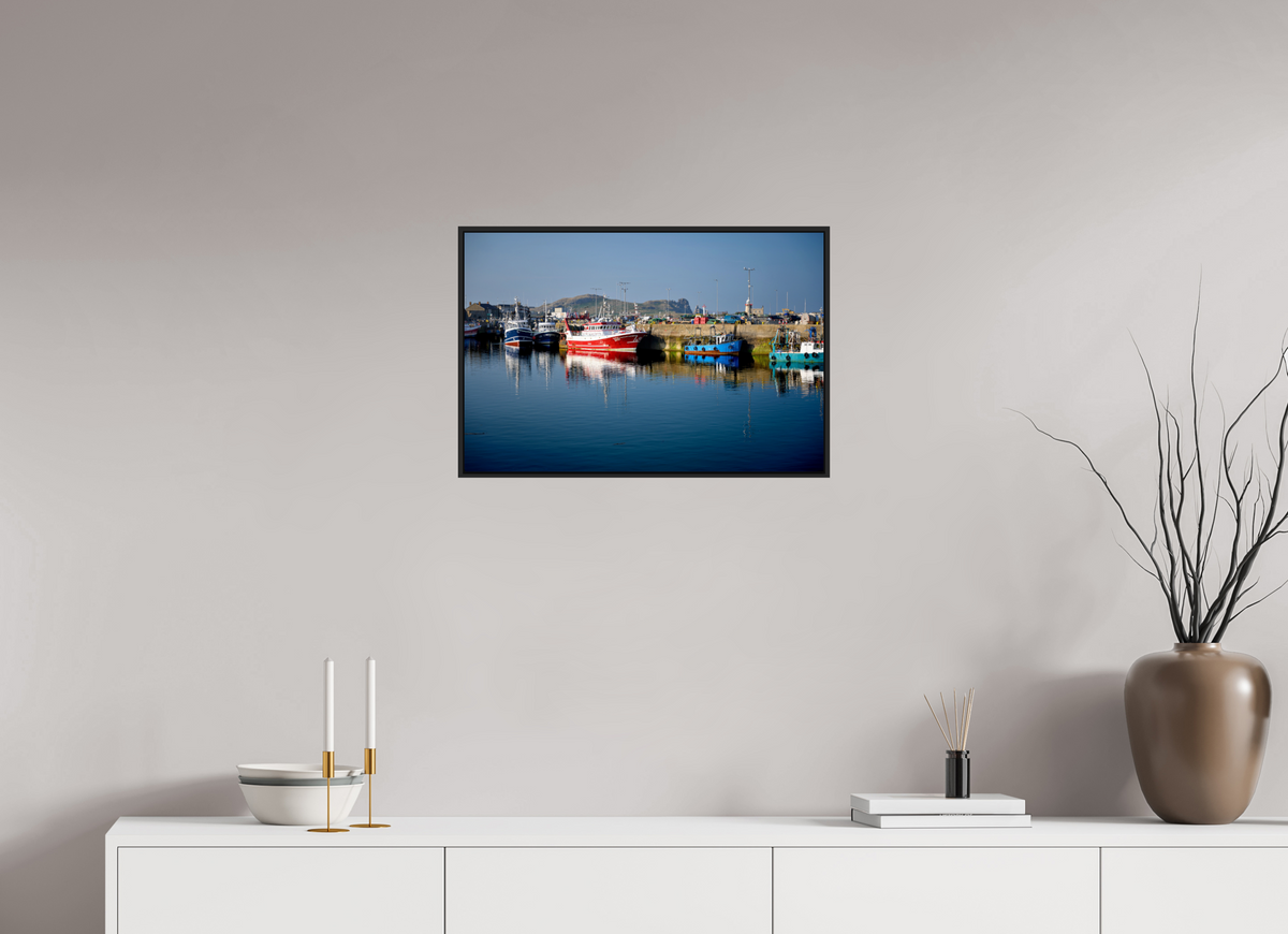 24 x 16″, Acrylic Glass Black matt .24" frame Fishing vessels at Howth Harbour Middle Pier under acrylic glass with black frame