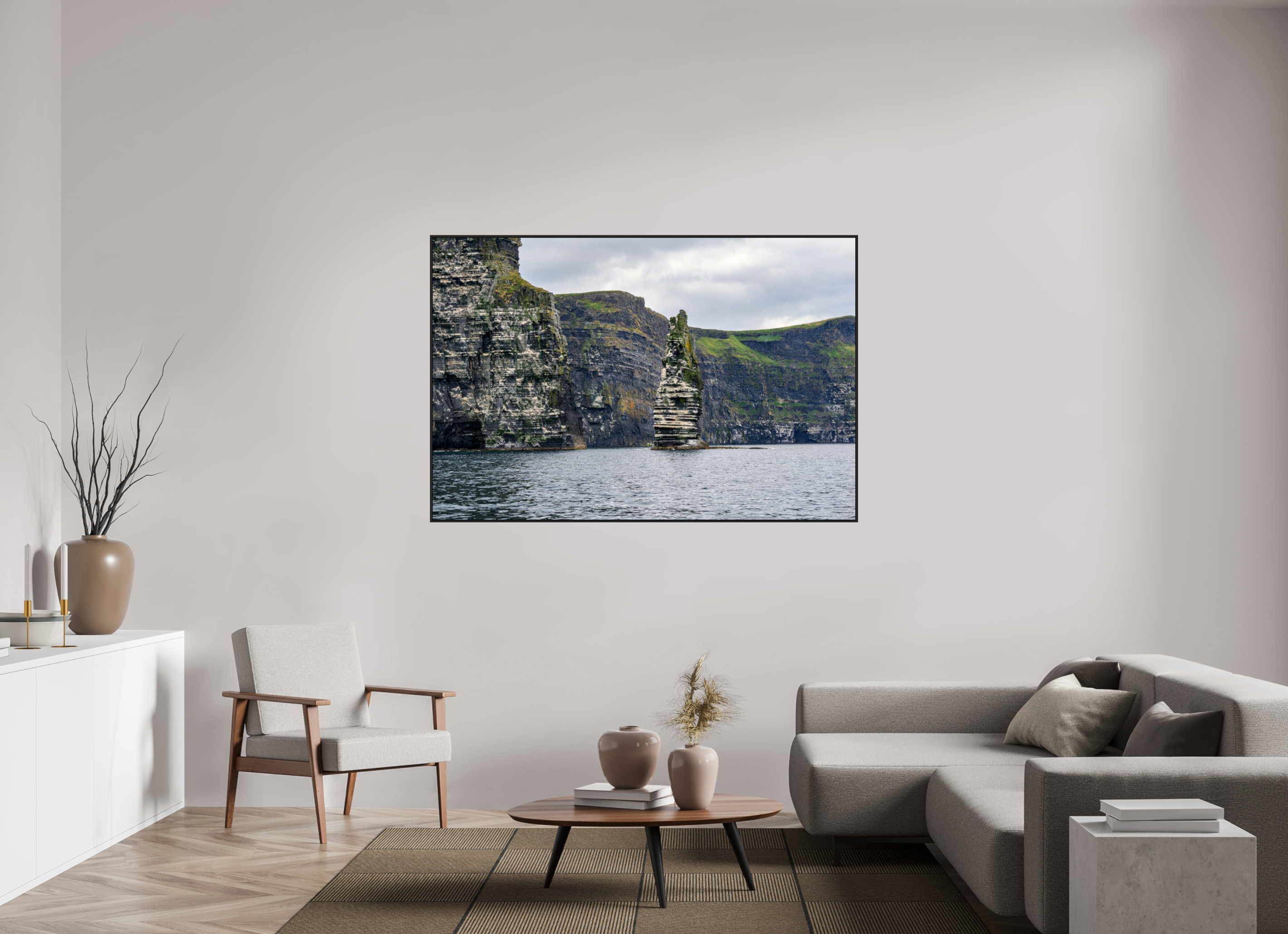 66 x 44″, Acrylic Glass Black matt .24" frame Cliffs of Mohre under acrylic glass with black frame