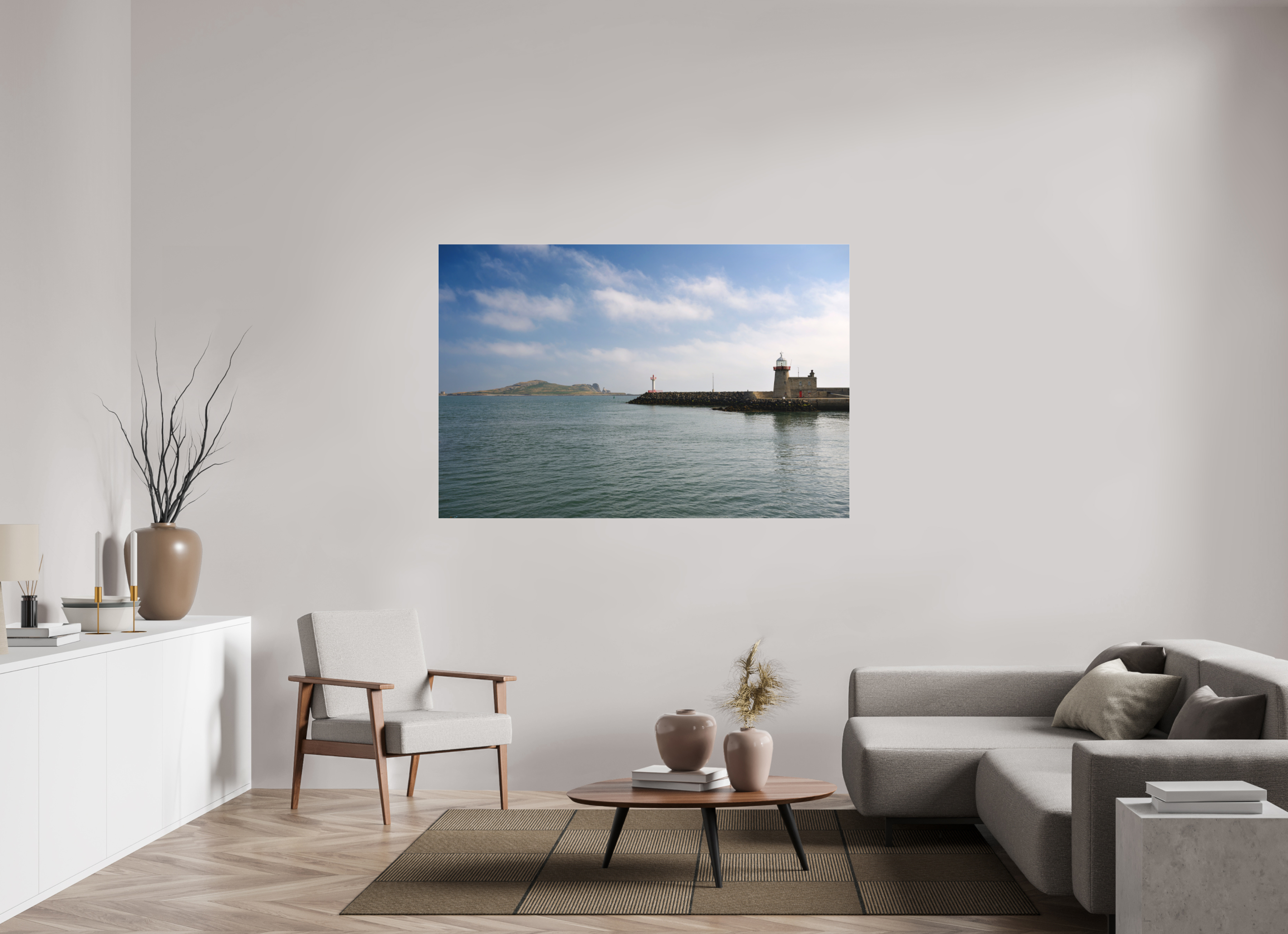 66 x 44″, Matte Acrylic Glass without frame Howth Harbour and Lighthouse under acrylic glass