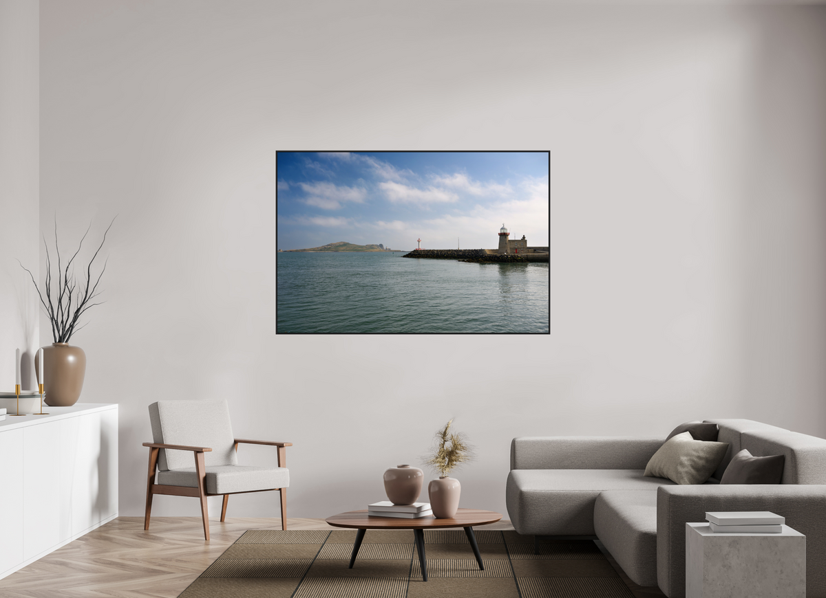 66 x 44″, Acrylic Glass Black matt .24" frame Howth Harbour and Lighthouse under acrylic glass with black frame