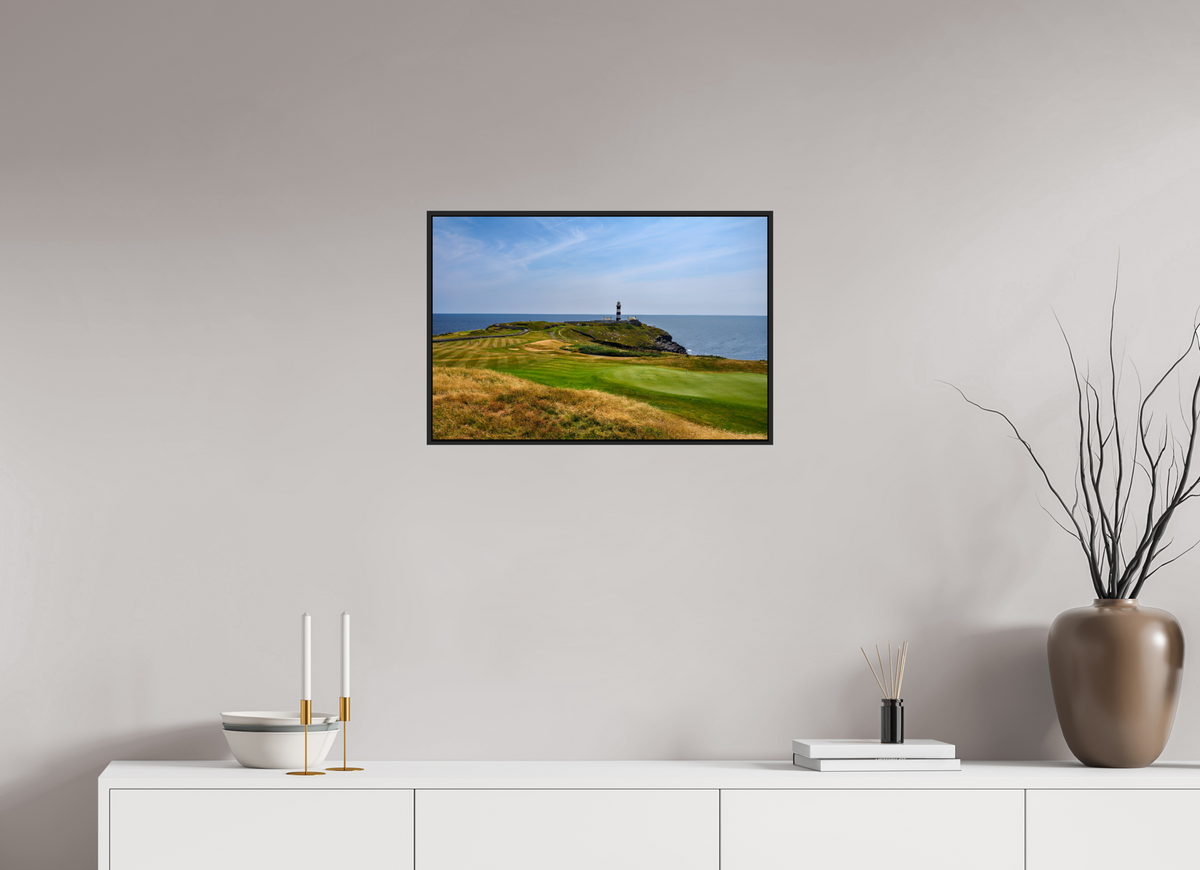 24 x 16″, Acrylic Glass Black matt .24" frame Old Head golf course and lighthouse under acrylic glass in black frame