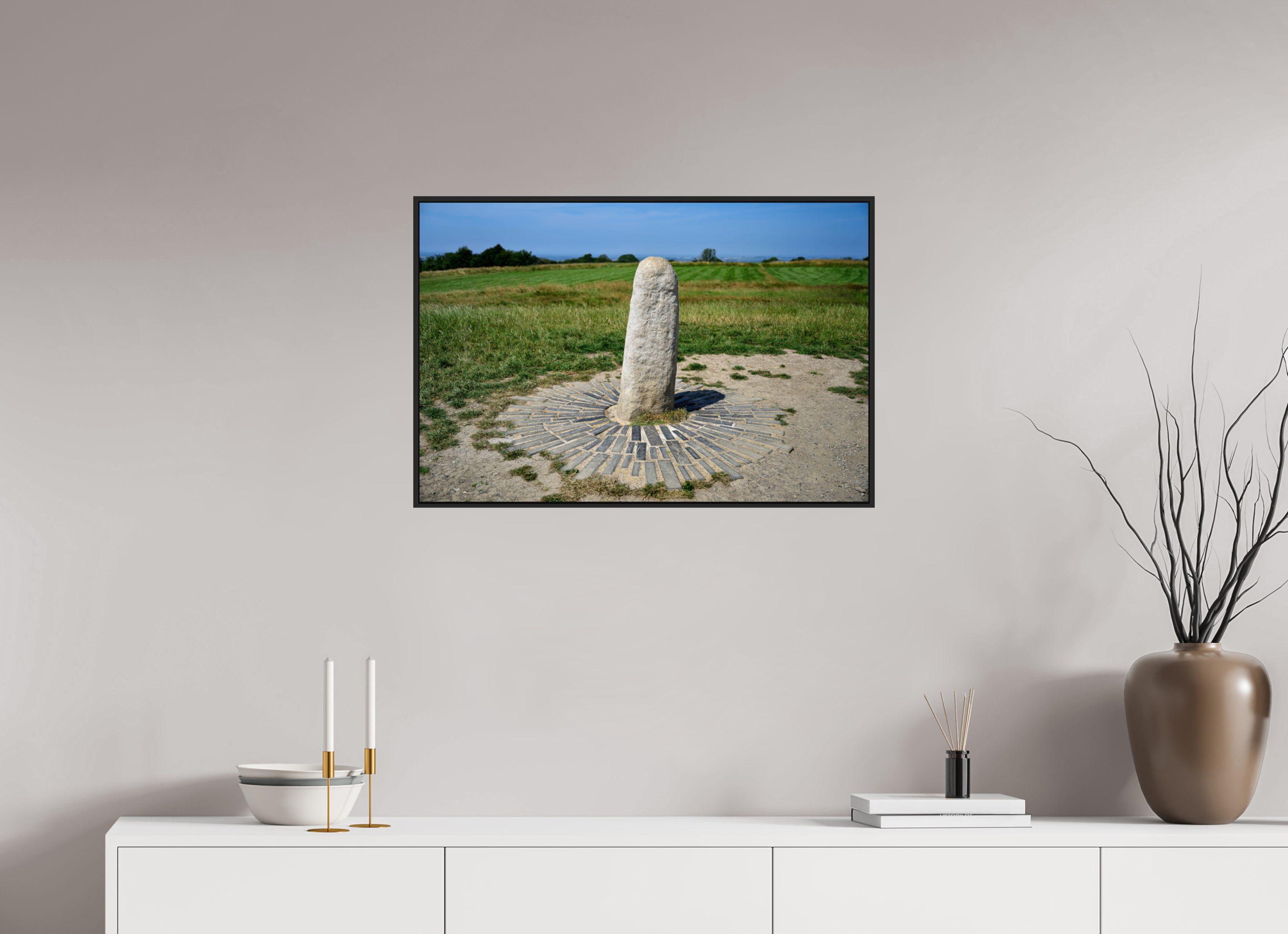 30 x 20″, Acrylic Glass Black matt .24" frame The Lia Fáil at the Hill Of Tara under acrylic glass with black frame