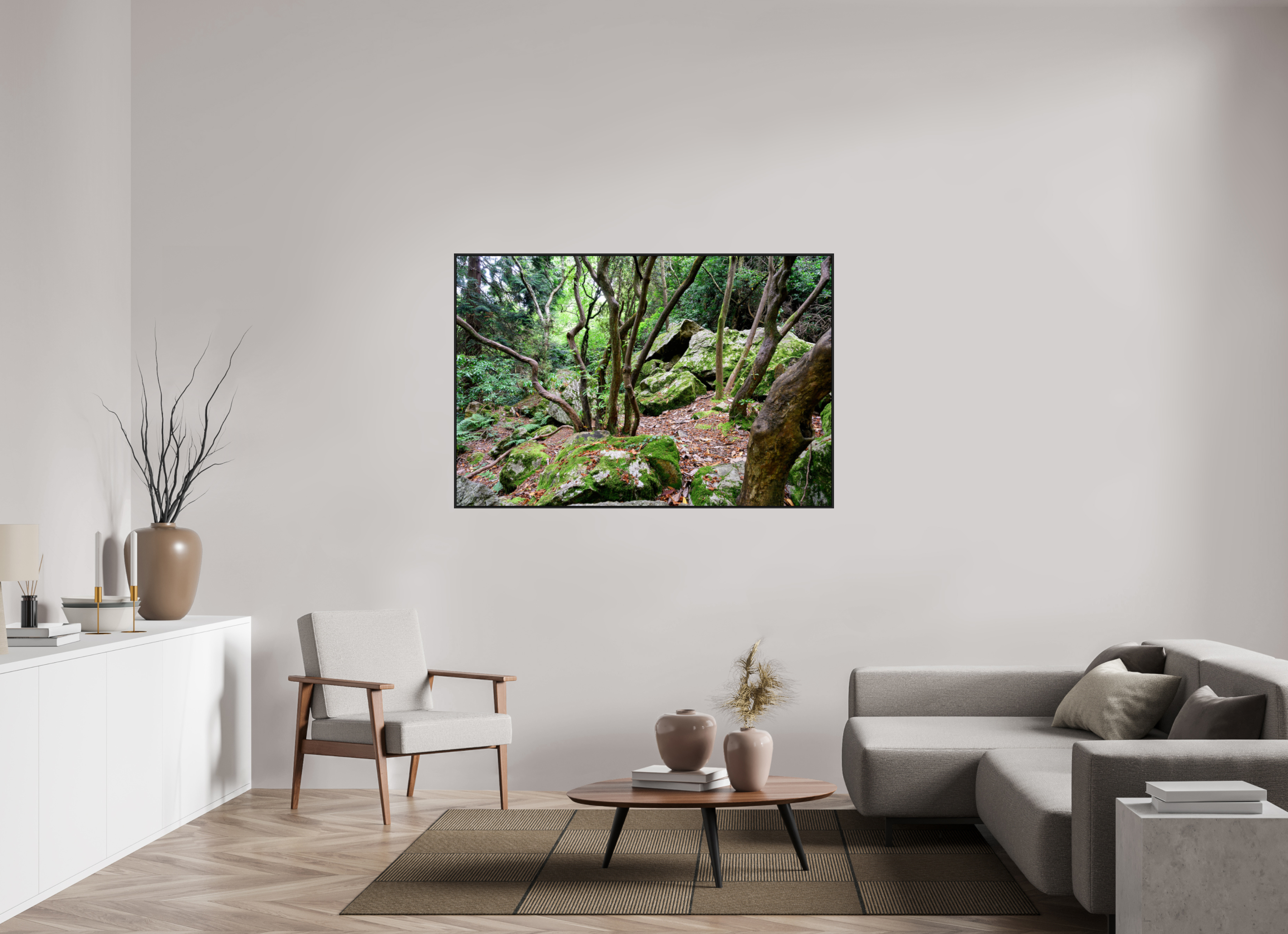 60 x 40″, Acrylic Glass Black matt .24" frame Enchanted forest near Howth under acrylic glass with black frame